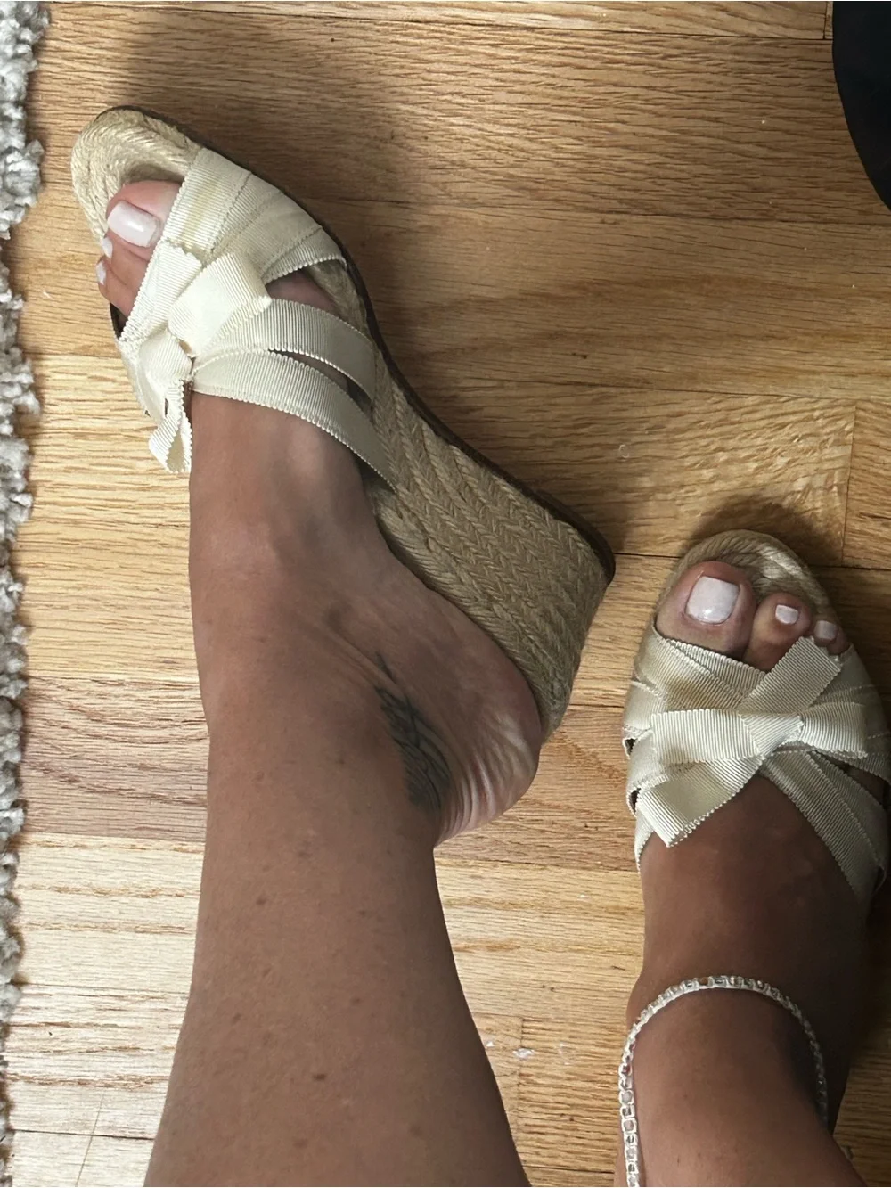 Authentic Louboutin Cream Espadrille Wedge Slides.